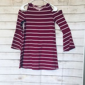 Burgundy Striped Cold Shoulder Dress. Size 10.
